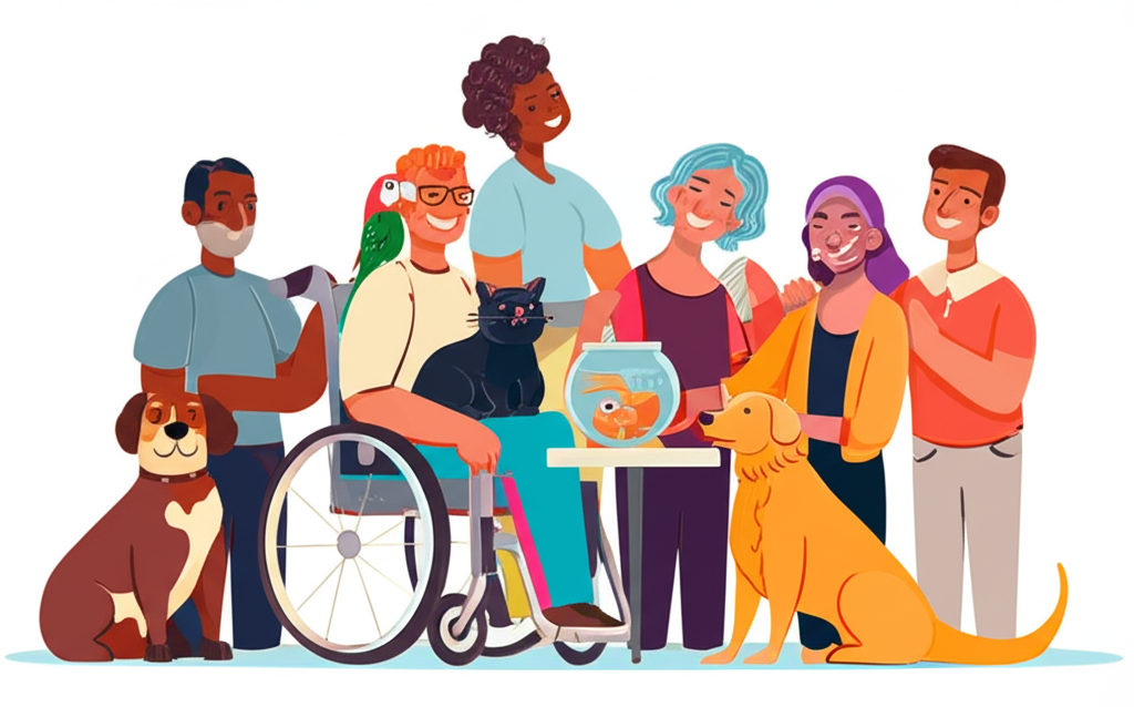 Happy families with various pets